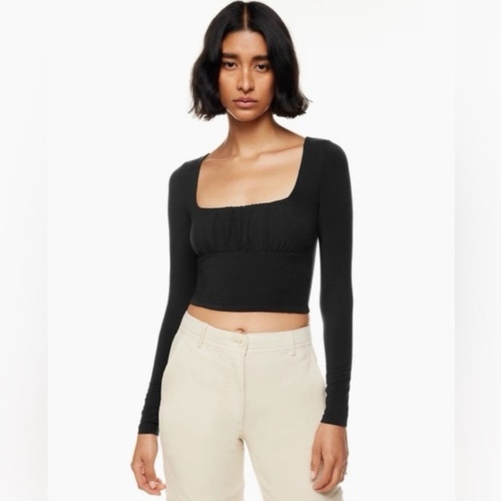 Long Sleeve Square Neck Orbit Black Crop Top